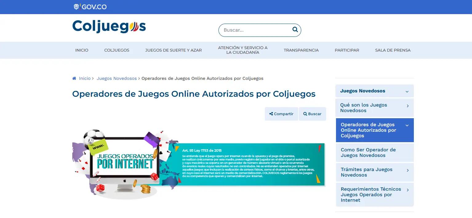 Listado de operadores de juegos online autorizados por Coljuegos